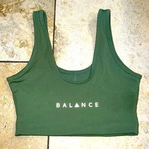 BALANCE Olive Green Yoga Gym Pilates Bra Tank Slimming Top Small S